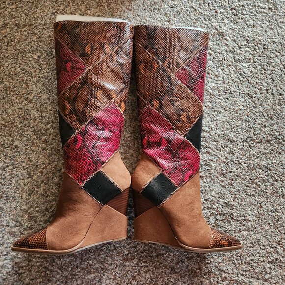 Jessica Simpson Snake Patchwork Henlee Tall Wedge Boots. Size 5. NWOT - Picture 9 of 12